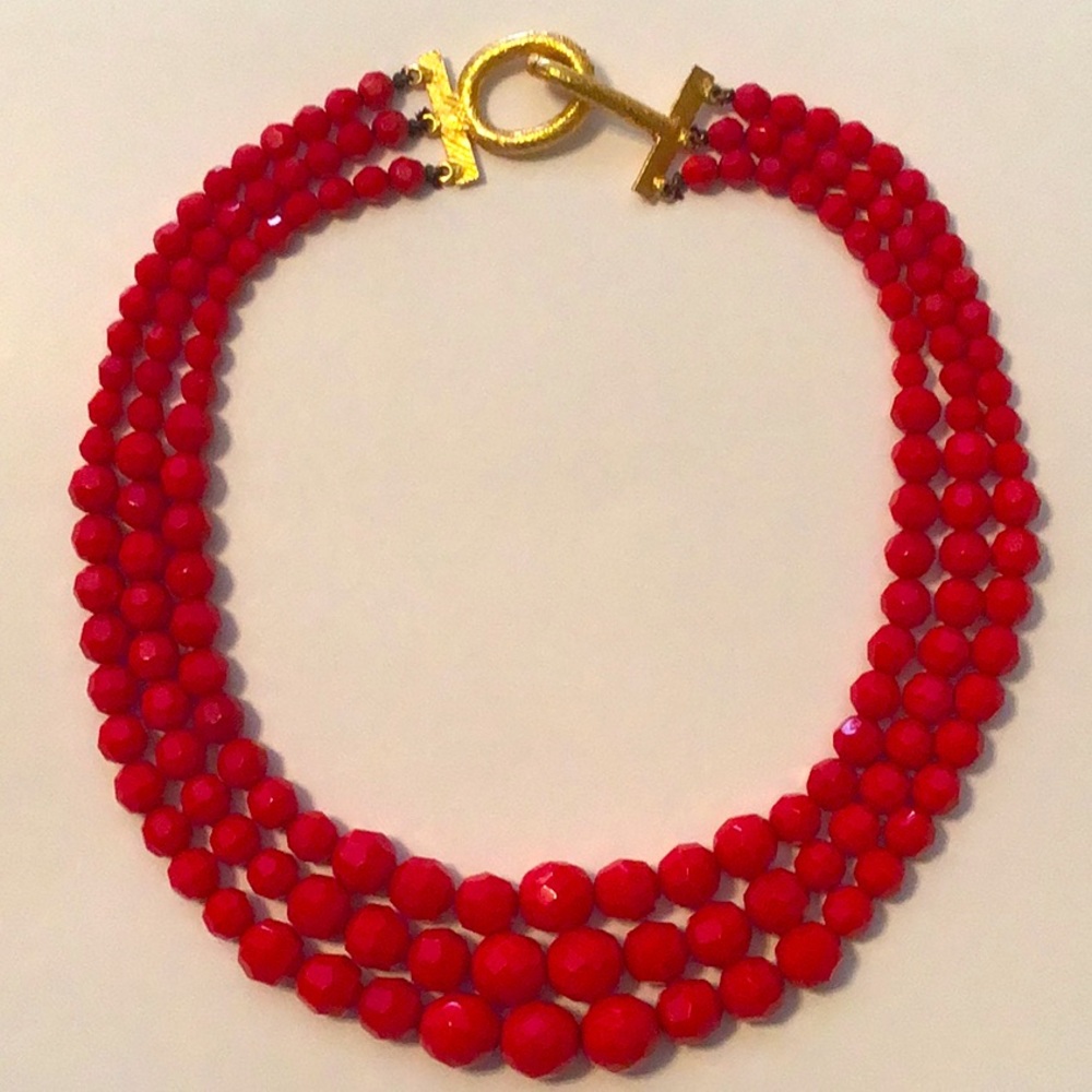 WEEKEND SALE! Vintage faceted red crystal multi-strand necklace